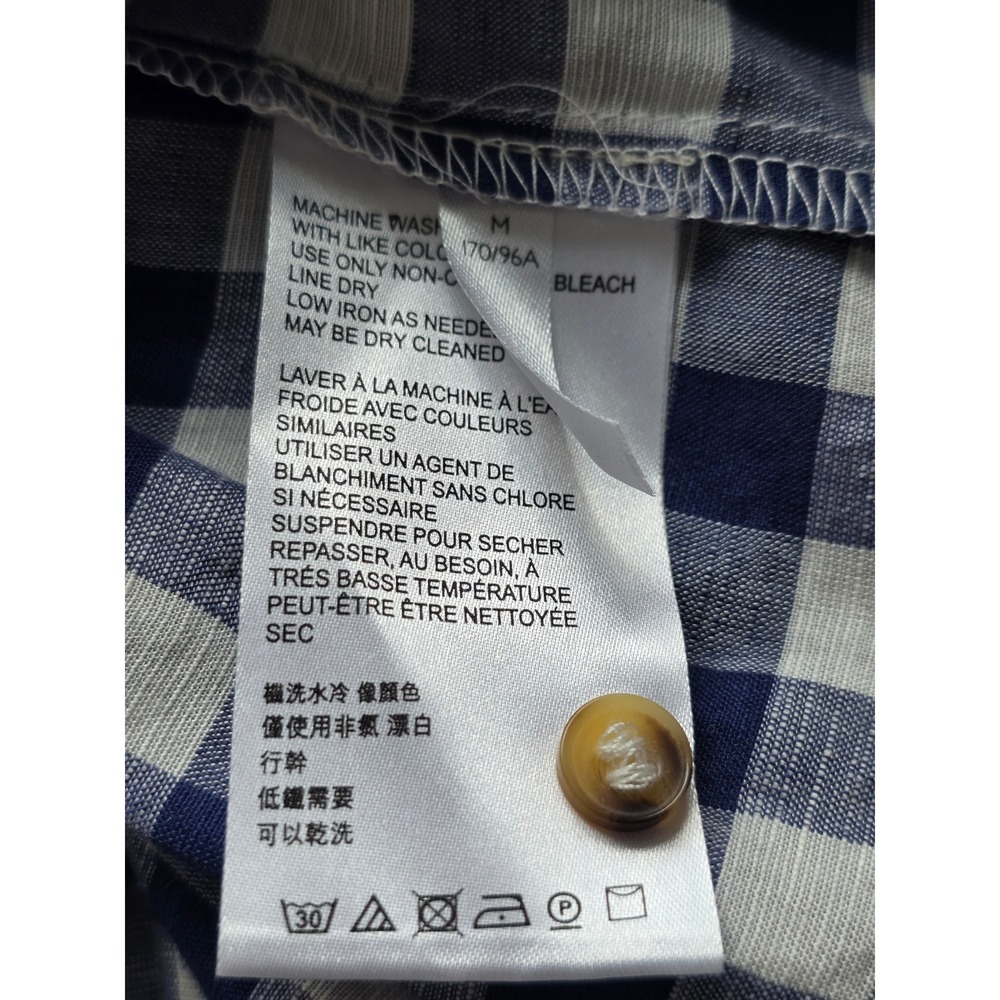 Maeve Anthropologie Navy Gingham Flounced Ruffle Shirt Linen Blend M Oversized - Picture 9 of 10